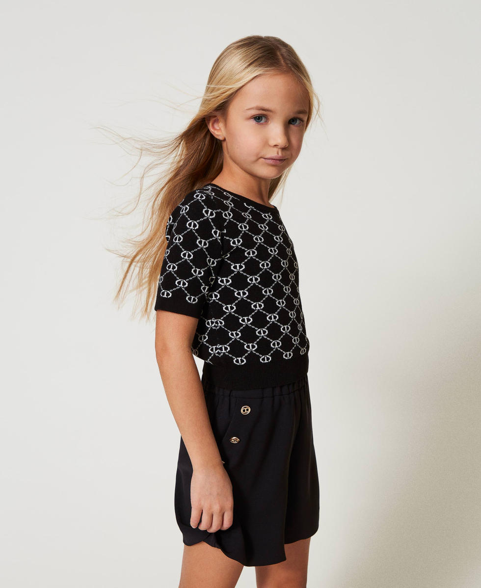 Crew neck jumper with Oval T jacquard Bicolour Black / "Ice" White Girl 251GJ3QX1_02851_02