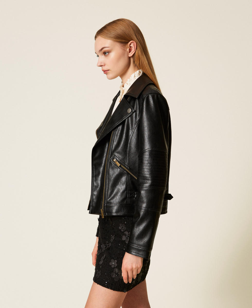 Chaqueta biker de efecto piel Negro Mujer 252TP2710_00006_02
