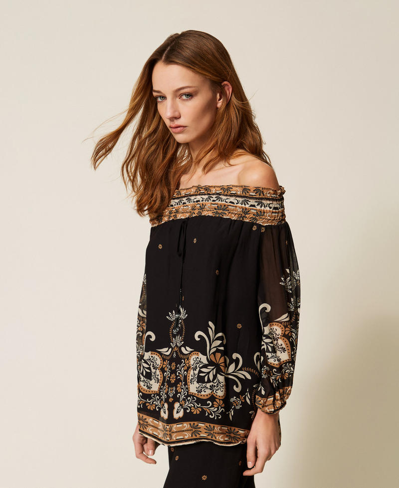 Bluse aus bedrucktem Georgette Print Foulard Schwarz Frau 261LB2LAA_13225_03