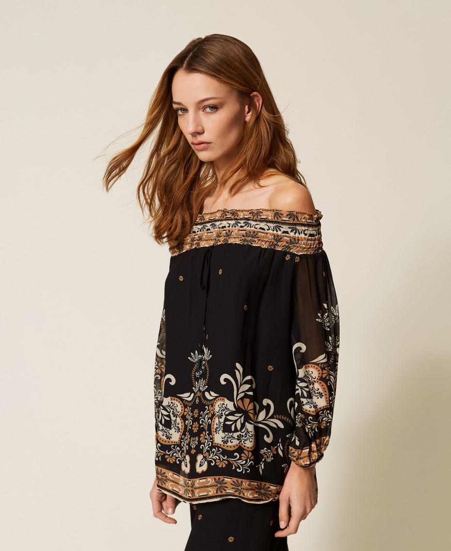 Printed georgette blouse Black Foulard Print Woman 261LB2LAA_13225_03
