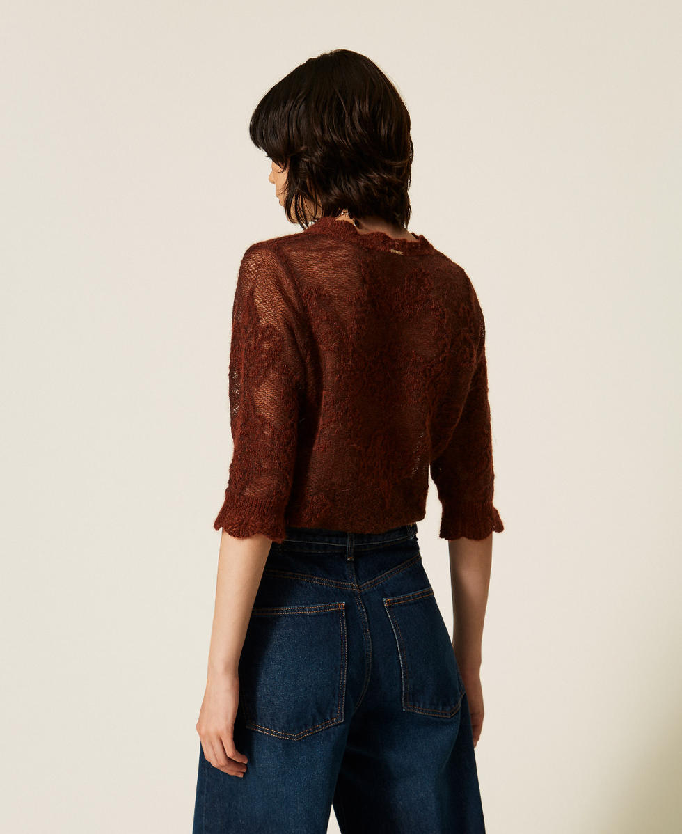 Maglia in misto alpaca jacquard Marrone "Cherry Wood" Donna 262TP3341_06501_03
