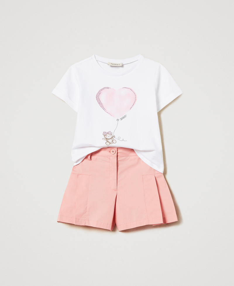 T-shirt with print and poplin shorts Two-tone Ice/Sweet Rose Girl 251GJ242C_12257_01