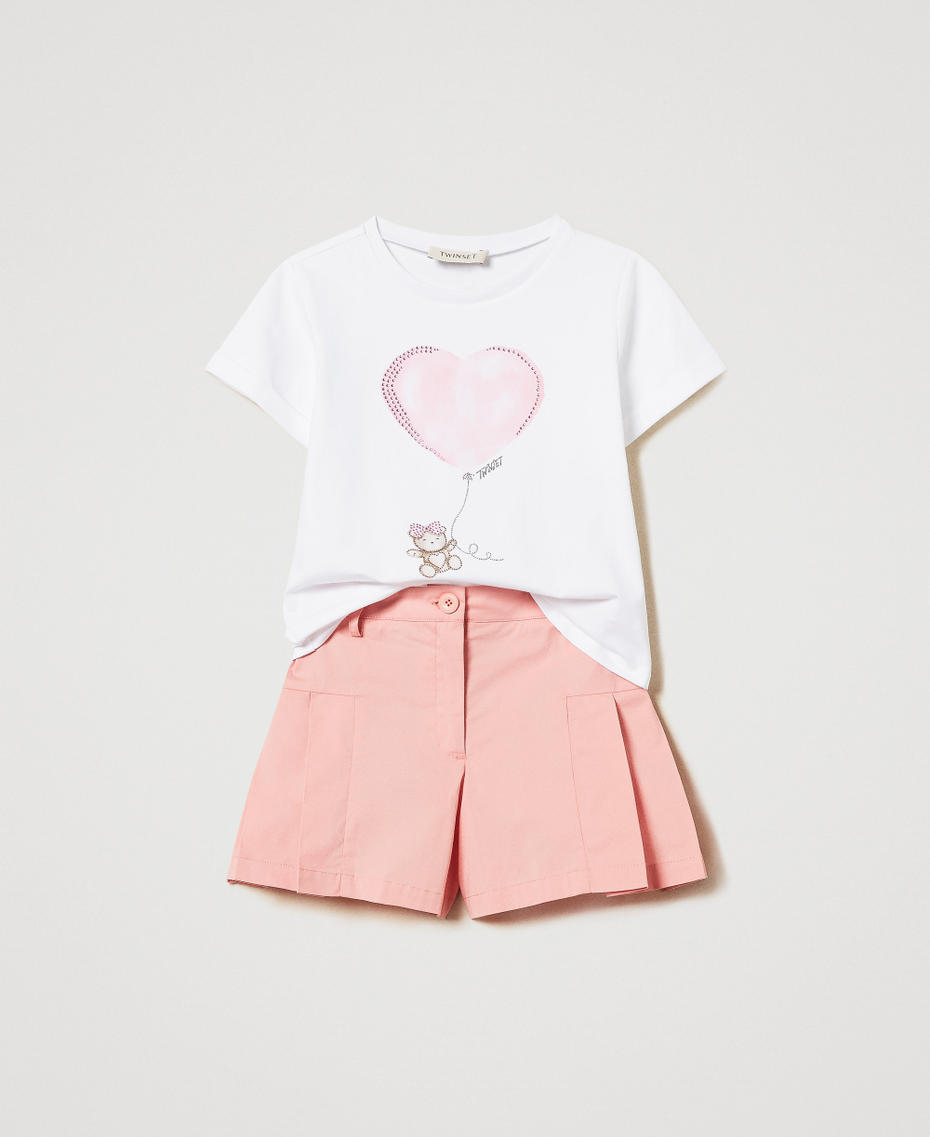 T-shirt with print and poplin shorts Two-tone Ice/Sweet Rose Girl 251GJ242C_12257_01