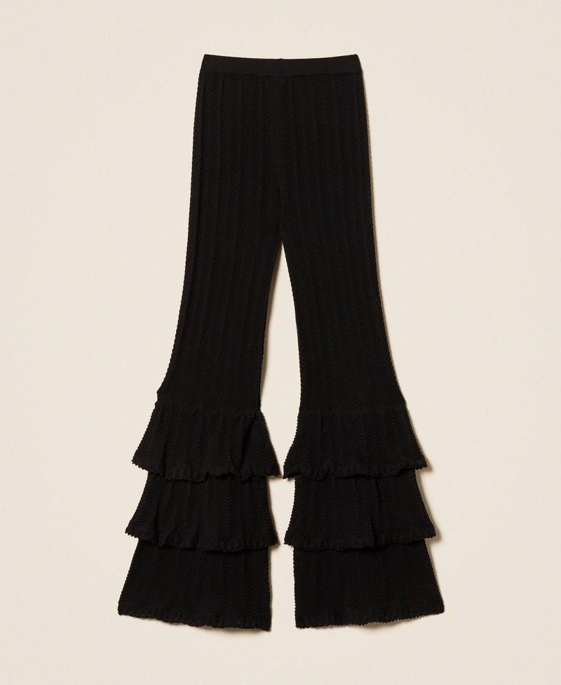 Knit trousers with ruffles Black Woman 261TT3054_00006_S0
