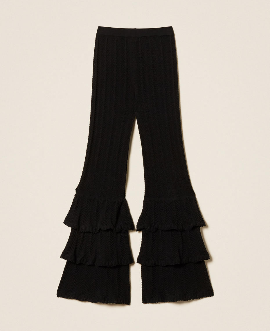 Knit trousers with ruffles Black Woman 261TT3054_00006_S0