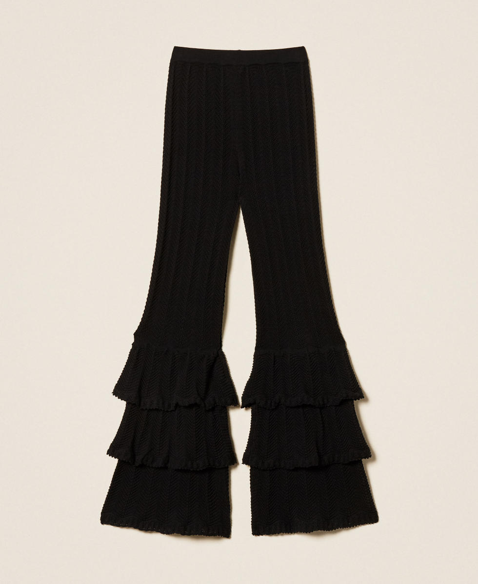 Knit trousers with ruffles