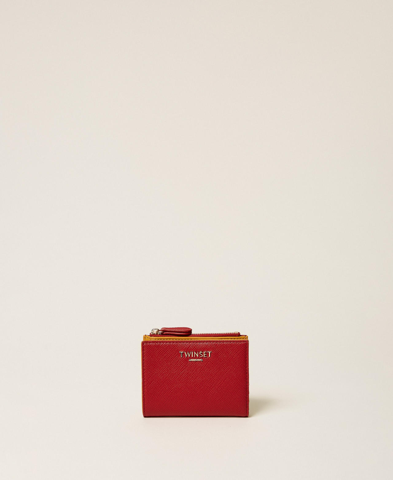Twinset Women's Two-Tone Pompeiano Red/Mustard Small Wallet With Lettering Logo
