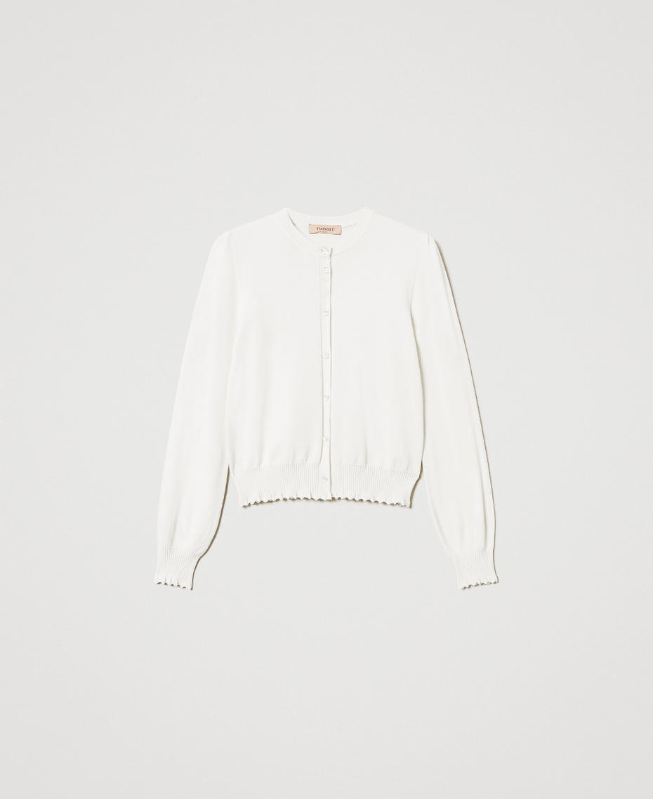 Mandarin-style cardigan with scallop hem White Snow Woman 251TP3015_00282_S0