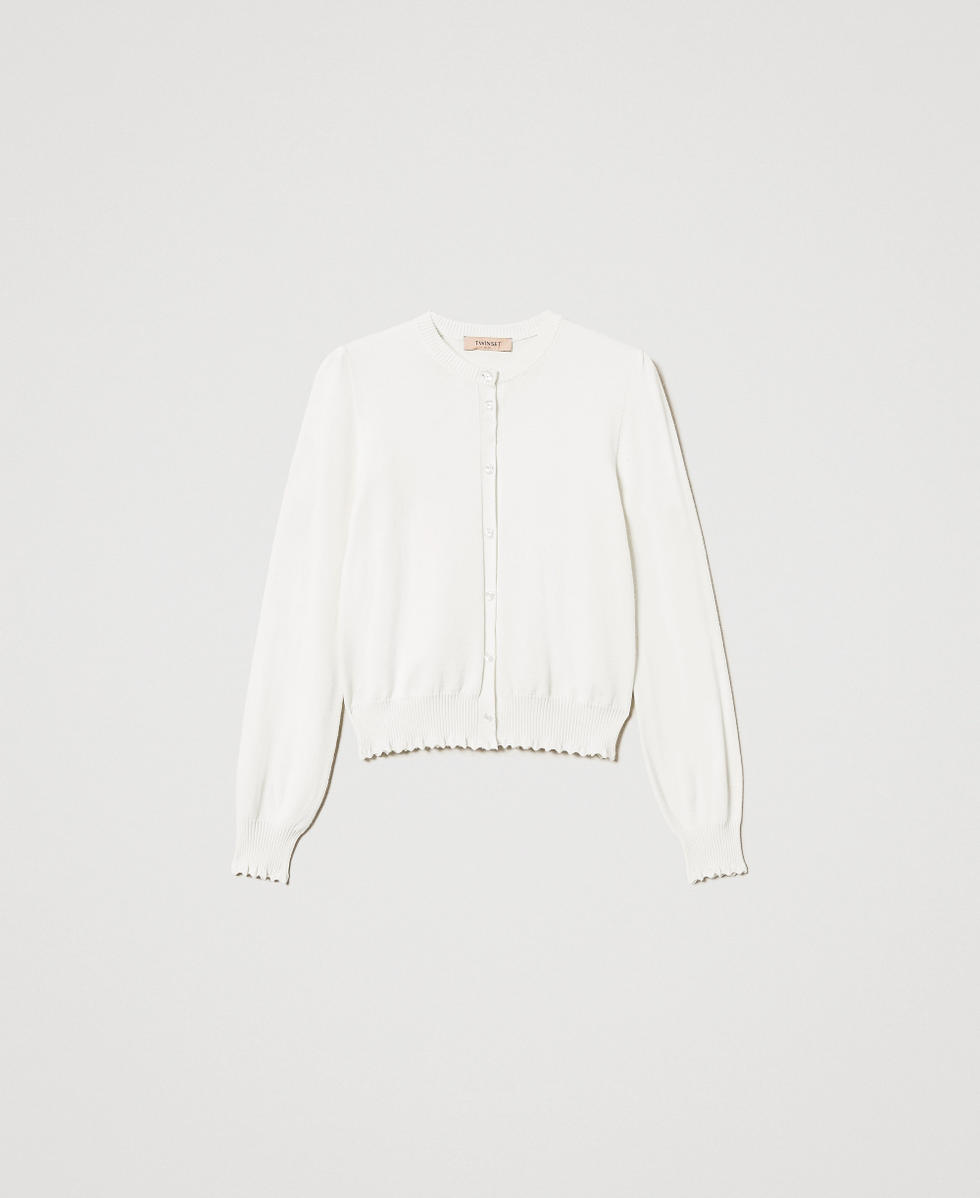 Cardigan avec col Mao et feston Blanc Neige Femme 251TP3015_00282_S0
