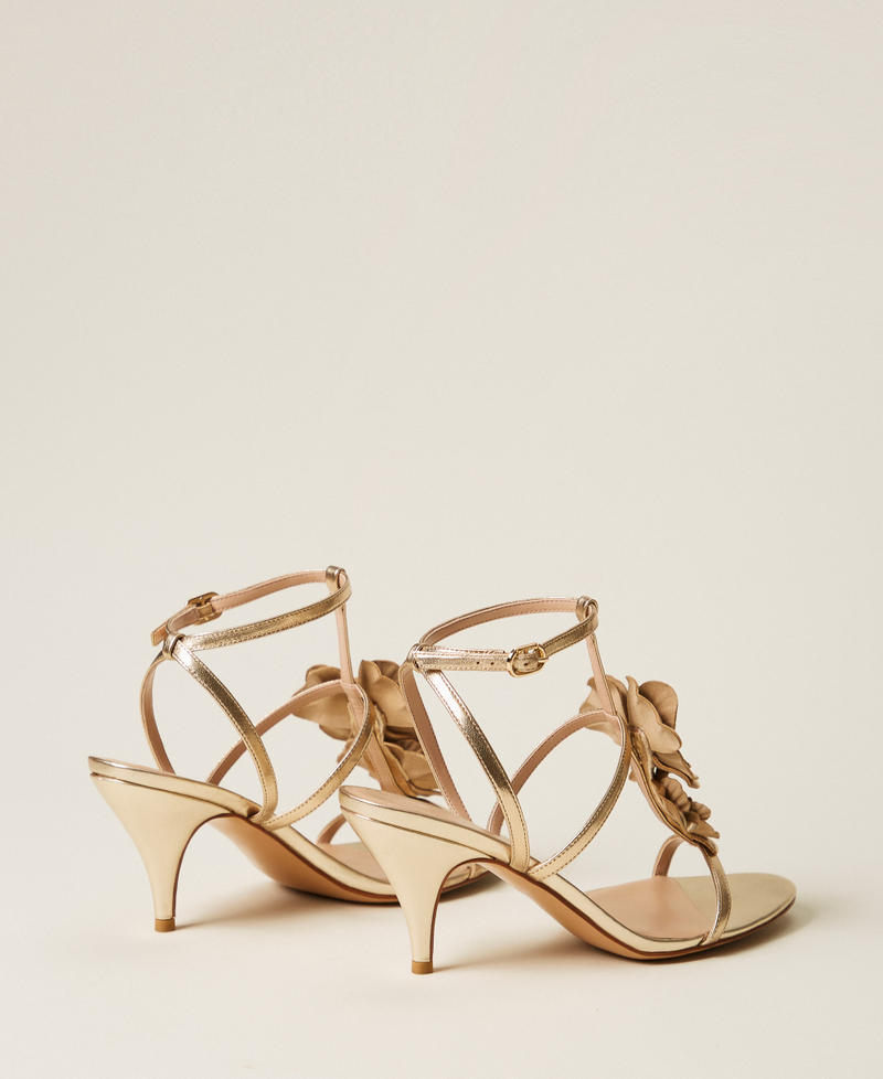 Leather sandals with flower Yellow Gold Woman 261TGT082_10366_03