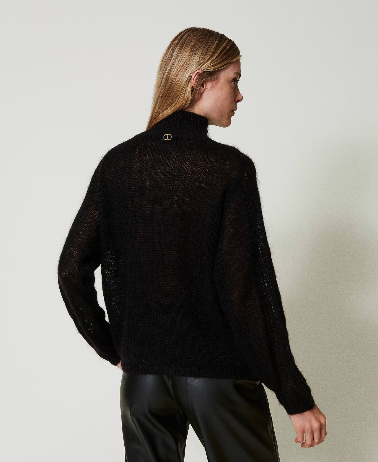 Wool and mohair turtleneck jumper with lace Black Woman 242TP3420_00006_03
