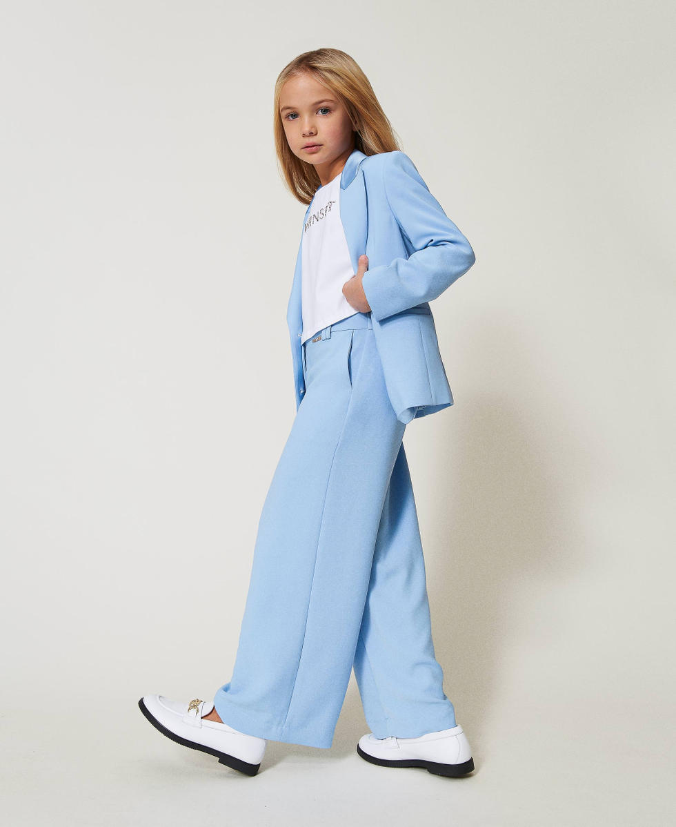 Cr&ecirc;pe palazzo trousers Light Paper Blue Girl 251GJ2QN8_12148_02