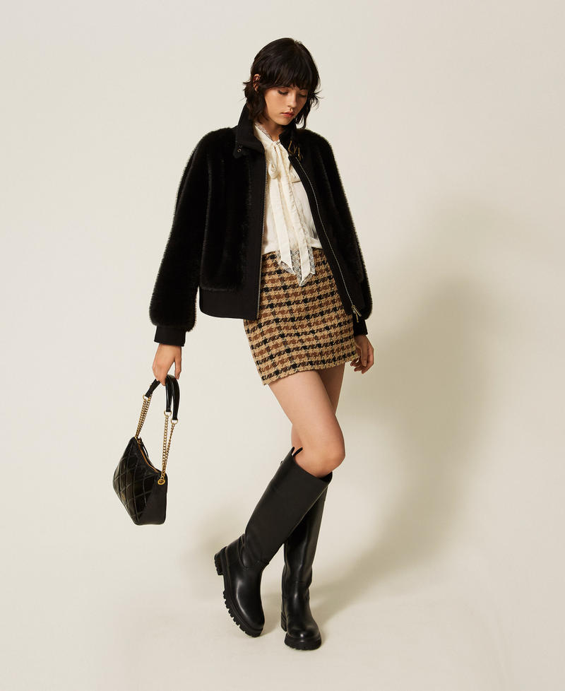 Check boucl&eacute; miniskirt Brown/"Nut" Brown/Gold Check Boucl&egrave; Woman 262TT2351_14021_03