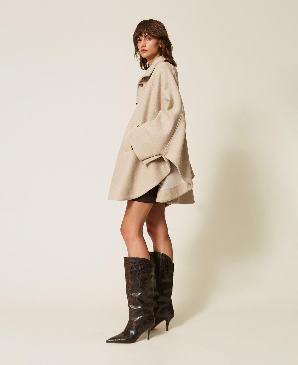 Wool cloth cape with buttons Sand Light Melange Woman 262TF2043_14063_03