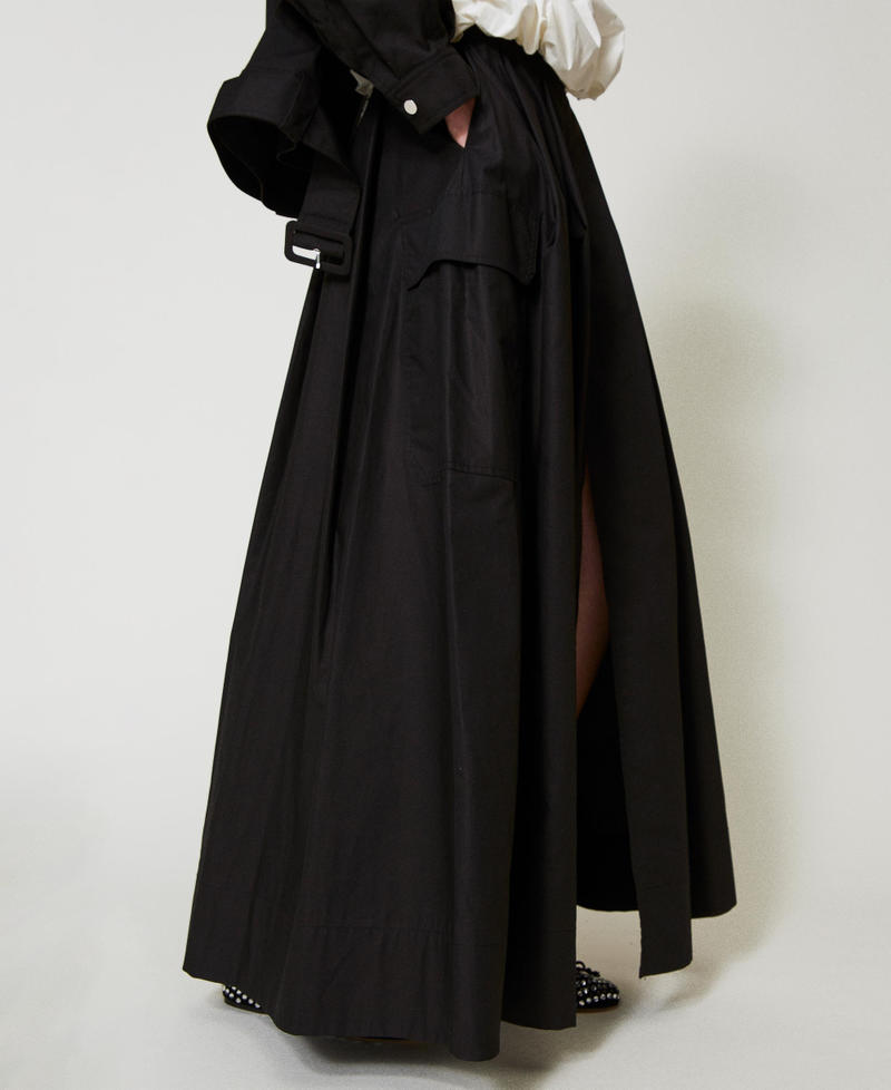 Long poplin skirt with pleats Black Woman 251AP2307_00006_01
