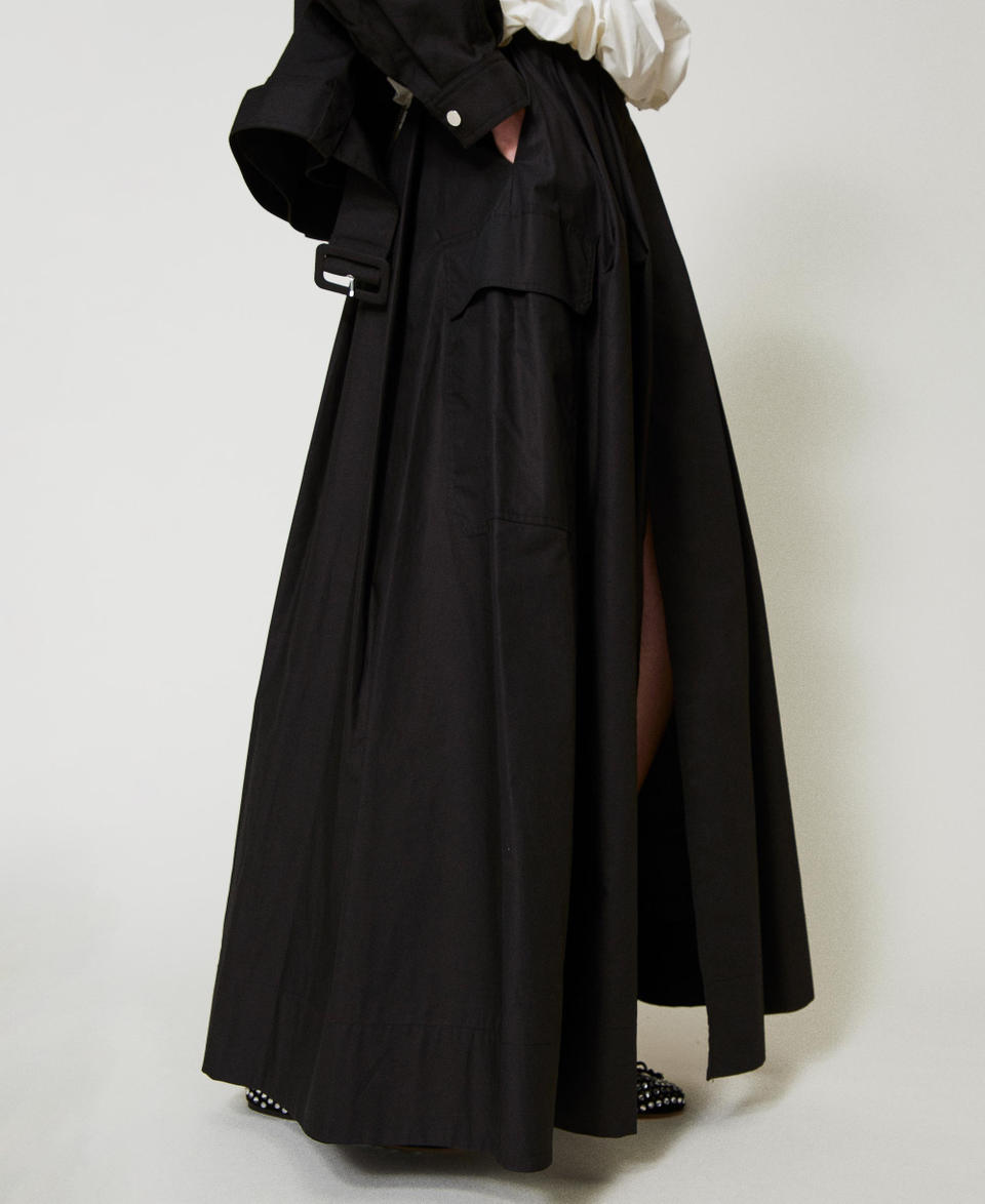 Gonna lunga in popeline con pieghe Nero Donna 251AP2307_00006_01