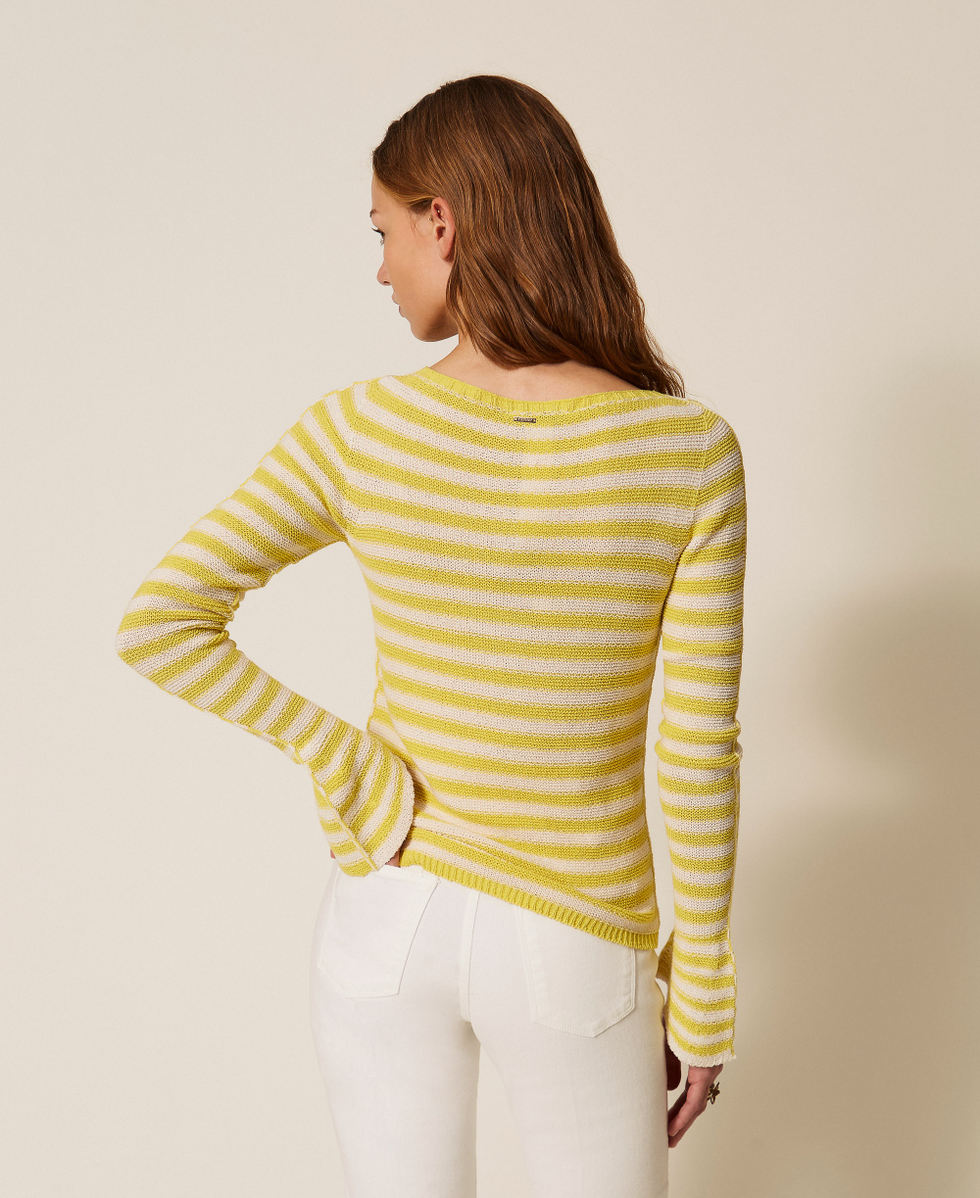 Jersey de cuello redondo a rayas bicolor sin costuras Raya Beige &laquo;Parchment&raquo; / Amarillo &laquo;Limeade&raquo; Mujer 261TP3221_13381_03