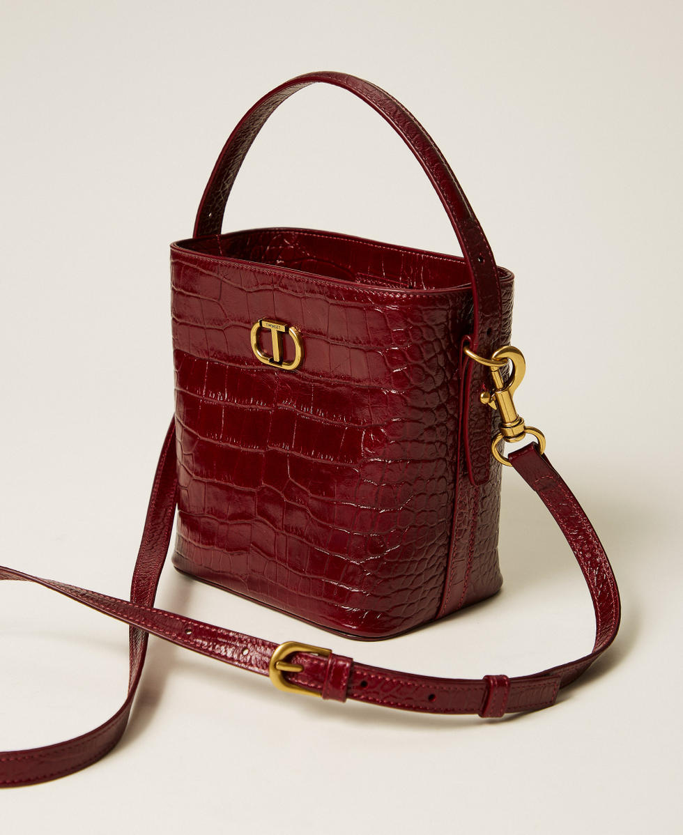 Crocodile print leather bucket bag Red Berry Woman 252TD8257_12882_02