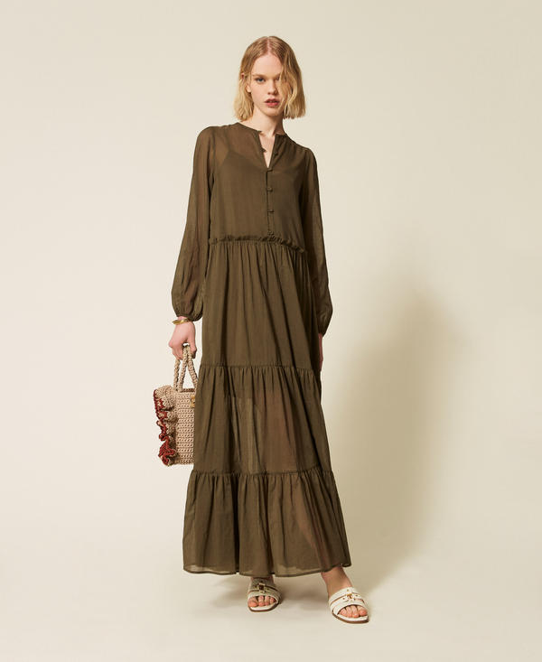 Long muslin dress with flounces