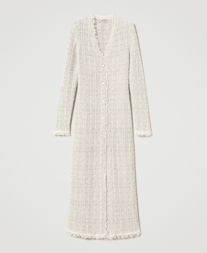 Jacquard maxi cardigan with lurex Snow Gold Lurex Jacquard Woman 251TP3560_12317_0S