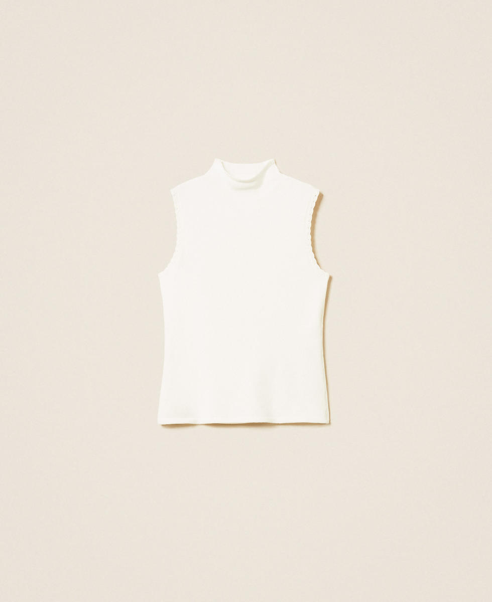 Top de punto con detalles de ganchillo Blanco Nieve Mujer 262TP3034_00282_S0