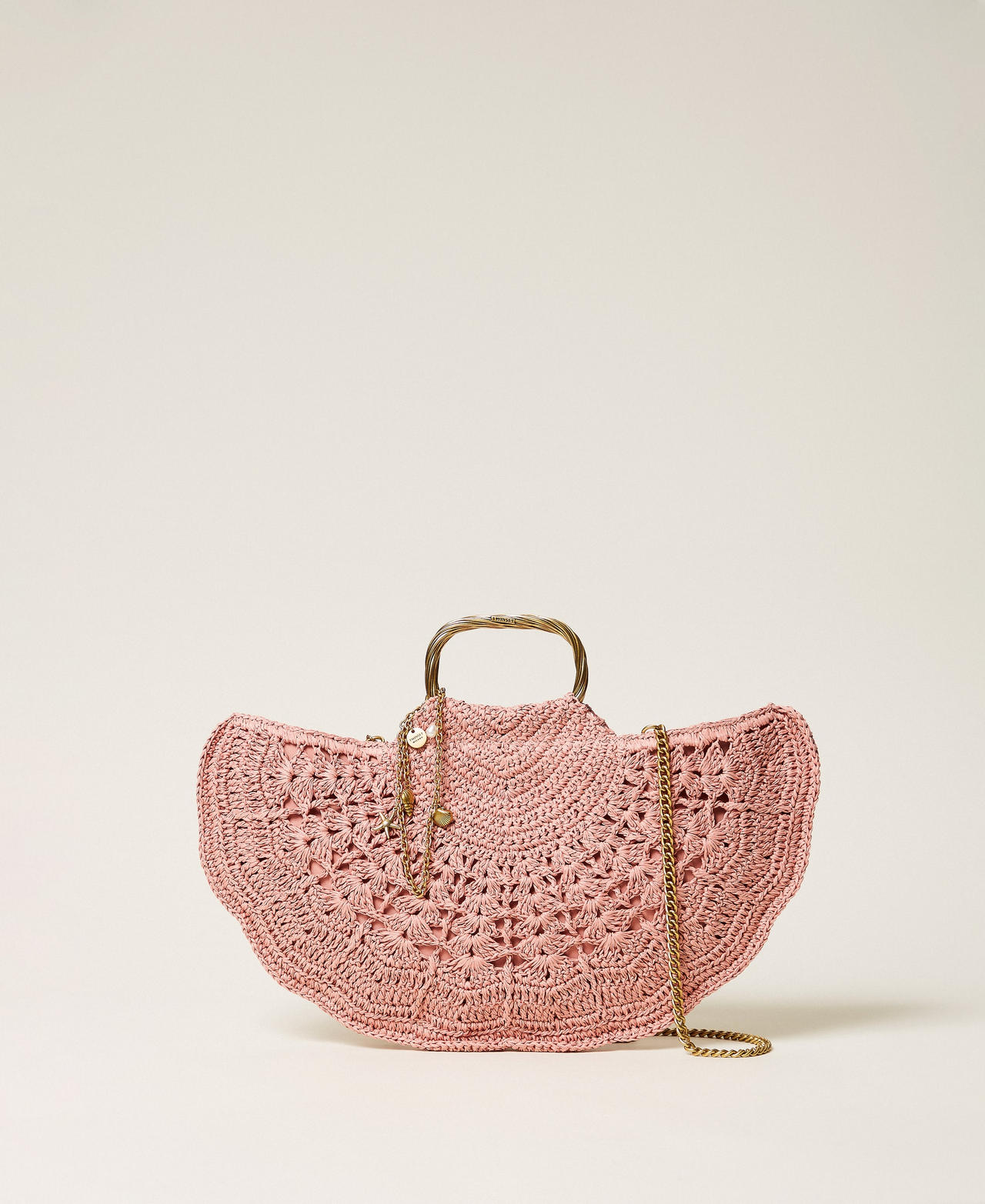 Twinset Women's Coral Bead Crochet Raffia Shoulder Bag