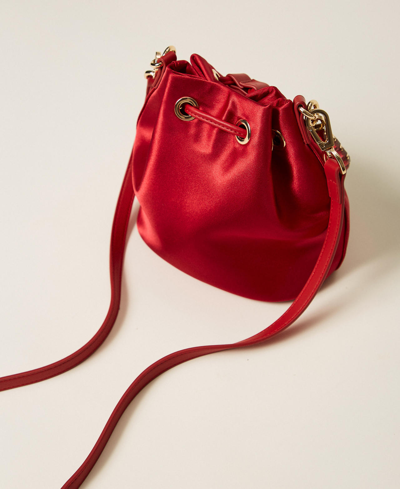 Satin bucket bag with rhinestones Venetian Red Woman 252TB7220_00740_03