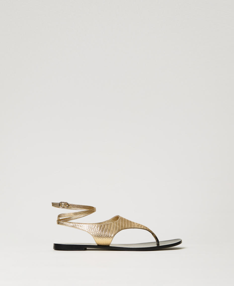 Flache Zehentrennersandale aus Leder "Tejus"-Gold Frau 251TGT170_12384_01