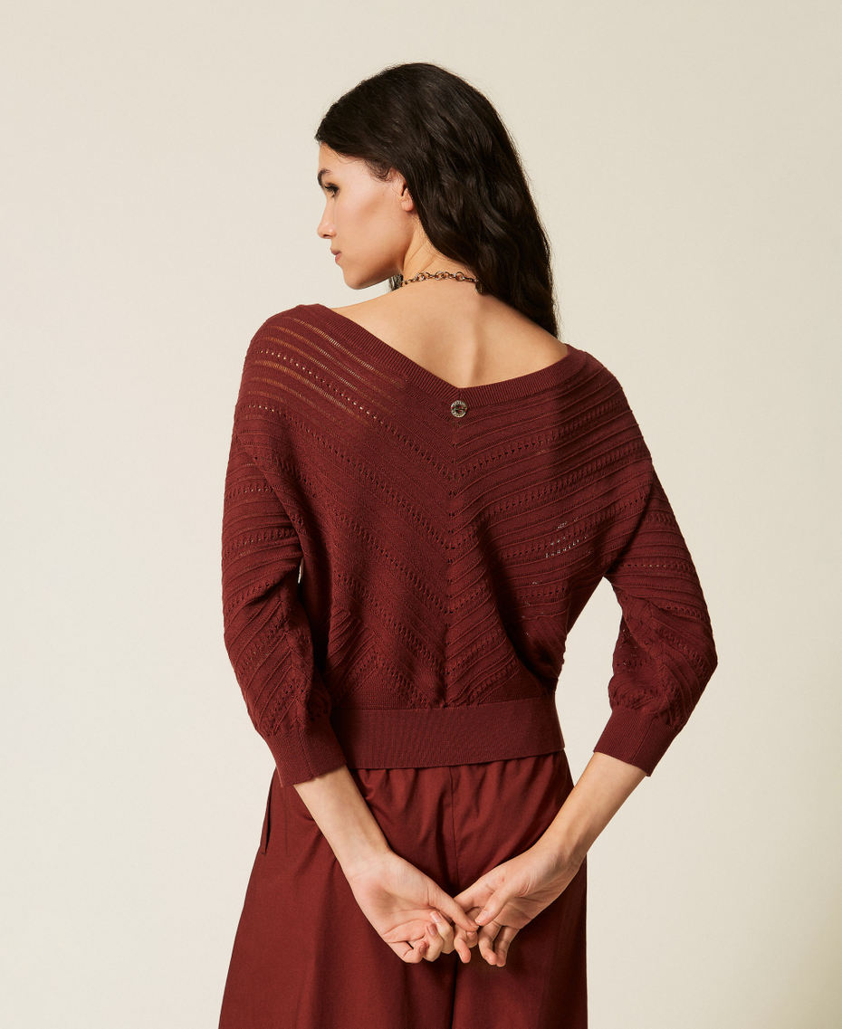 Chevron openwork jumper Brown Red Clay Woman 261AT3040_00260_03