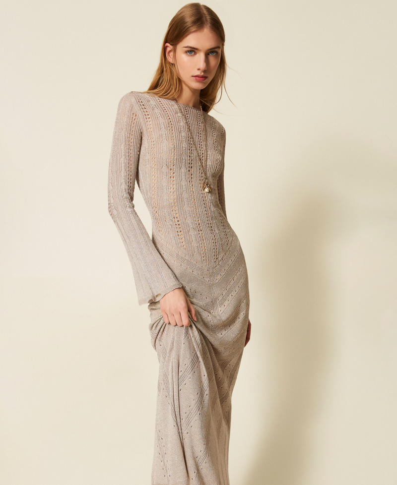 Long multi function knit dress with lurex Sand Lurex Woman 261TT3134_13564_05