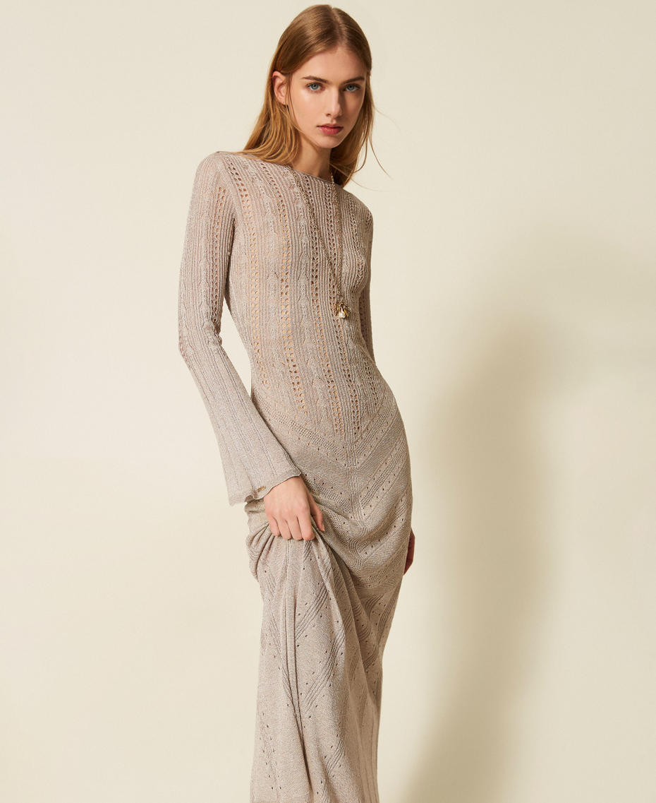 Long multi function knit dress with lurex Sand Lurex Woman 261TT3134_13564_05