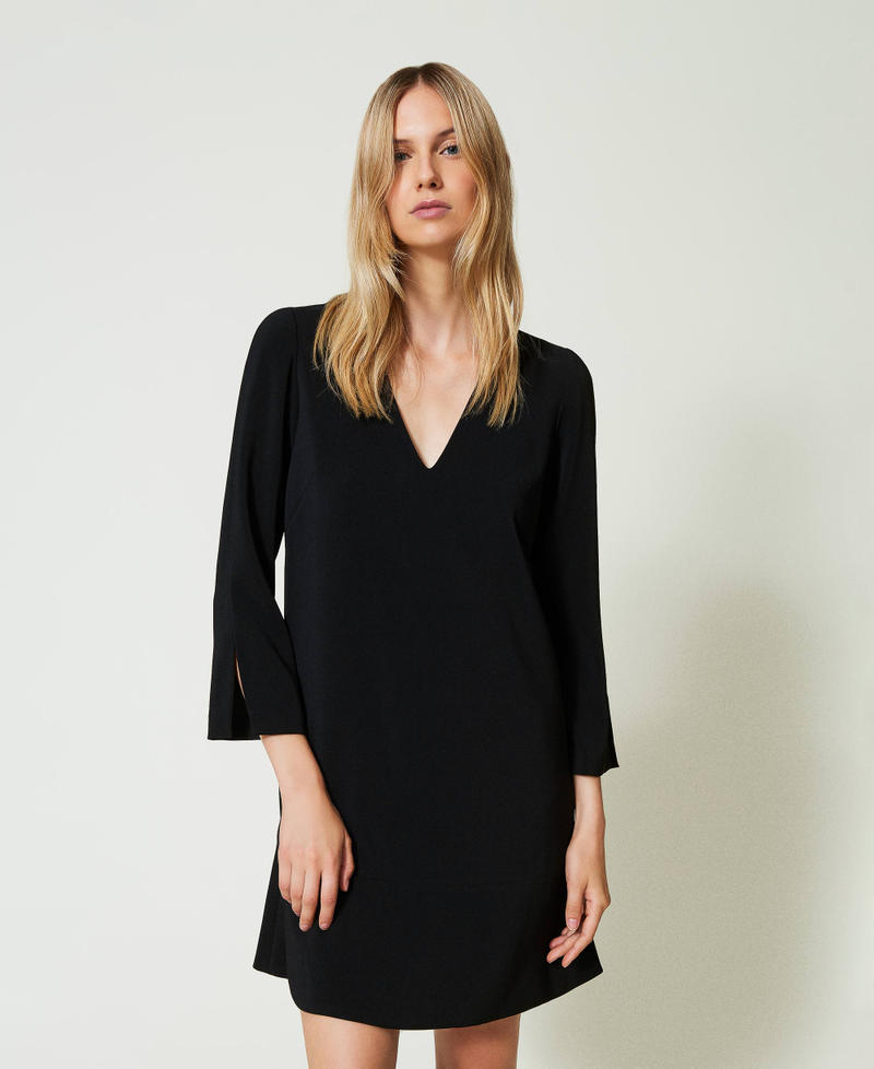 Short dress with flounce and Oval T chain Black Woman 242TP208D_00006_05