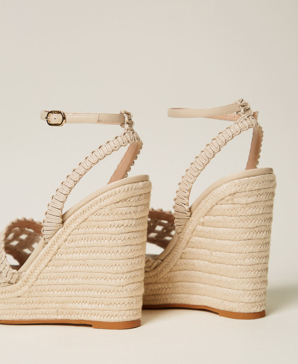Wedge sandals with embroidery Mother Of Pearl Woman 261TGT076_00059_03