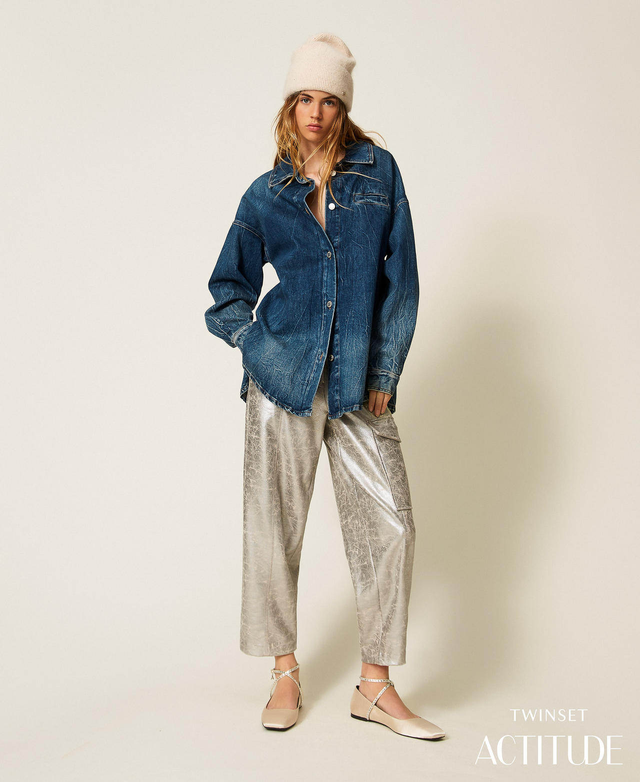 Cracked faux leather trousers Silver Woman 252AP2400_00995_PA