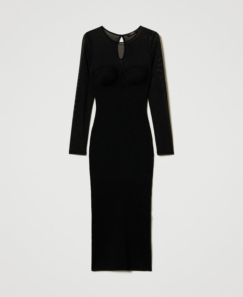 Knit midi dress with tulle Black Woman 242AT3040_00006_S0