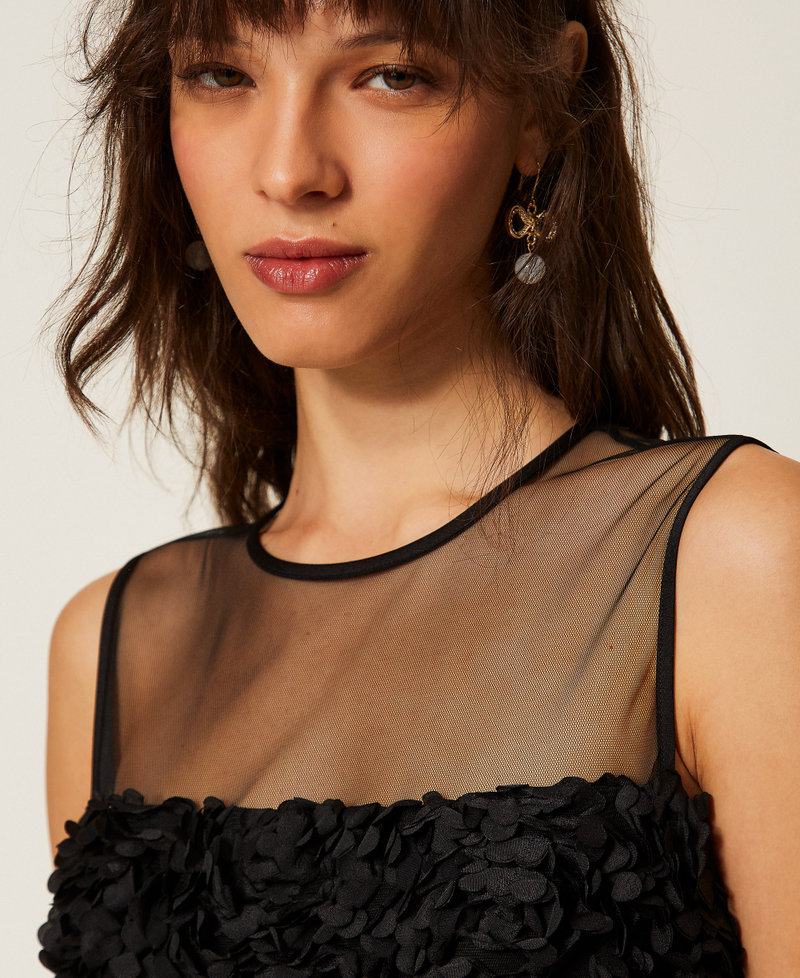 Short tulle dress with flowers Black Woman 261AP2230_00006_04