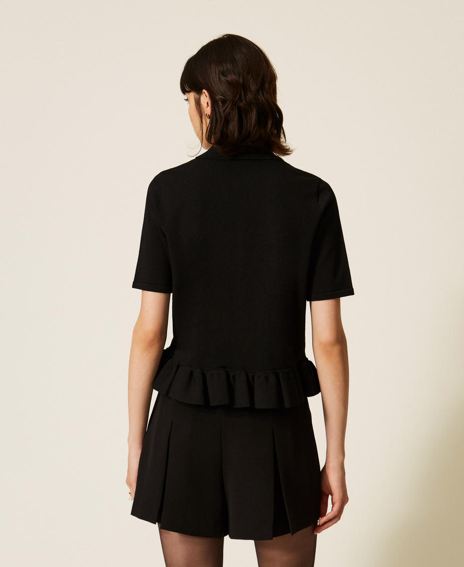 Pullover im Polostil mit Herzkn&ouml;pfen Schwarz Frau 262TP3141_00006_03