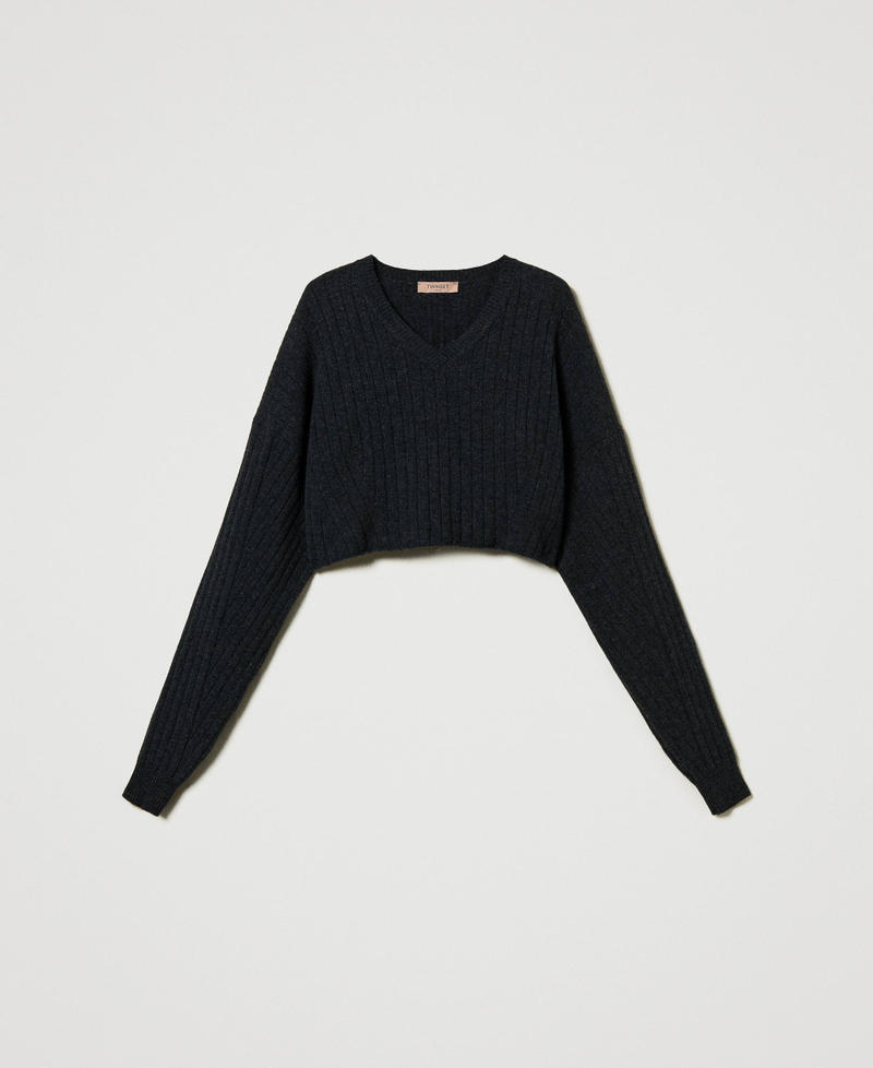 Wool blend cropped jumper Melange Charcoal Grey Woman 242TT3360_12030_S0
