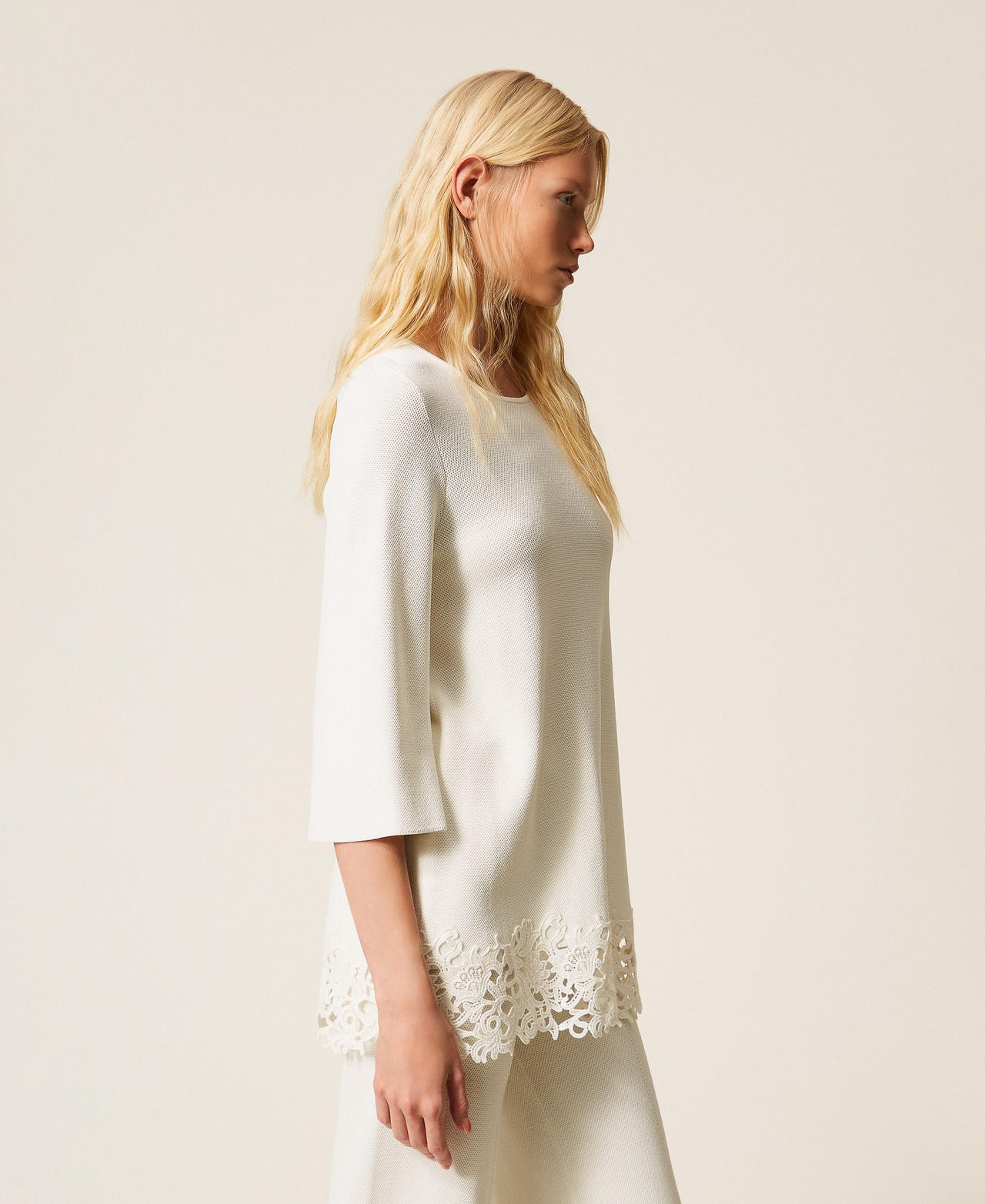 Maxi jumper with lace Off White Woman 261LB3GAA_00526_02