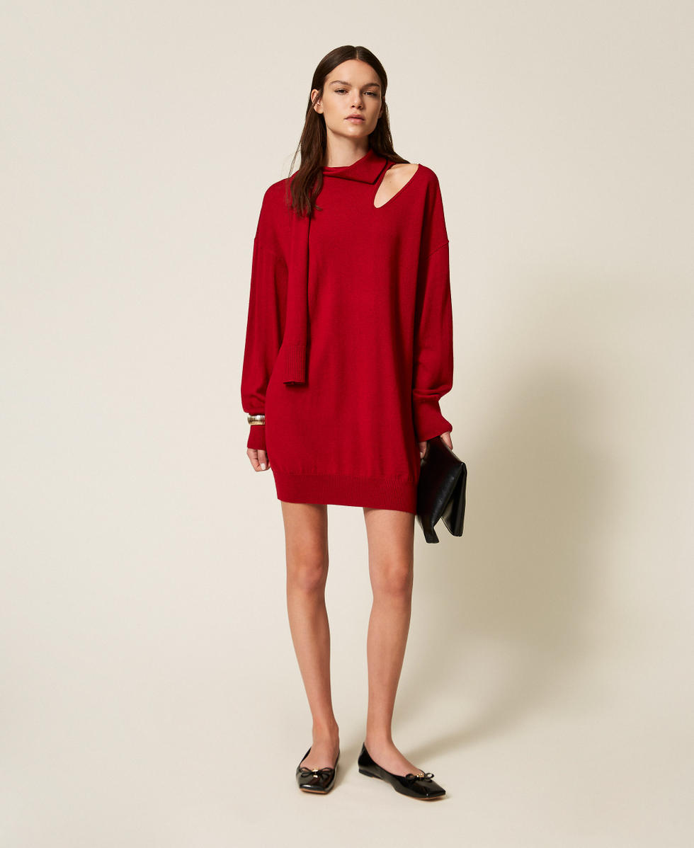 Abito corto in misto lana con cut-out Rosso Ciliegia Donna 252AT3100_00034_01