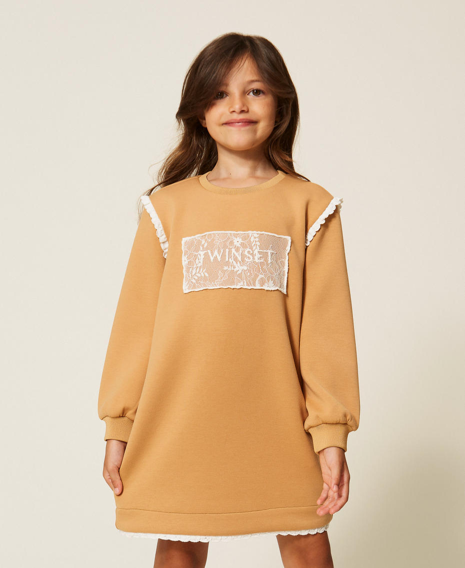 Robe courte fille en scuba avec dentelle