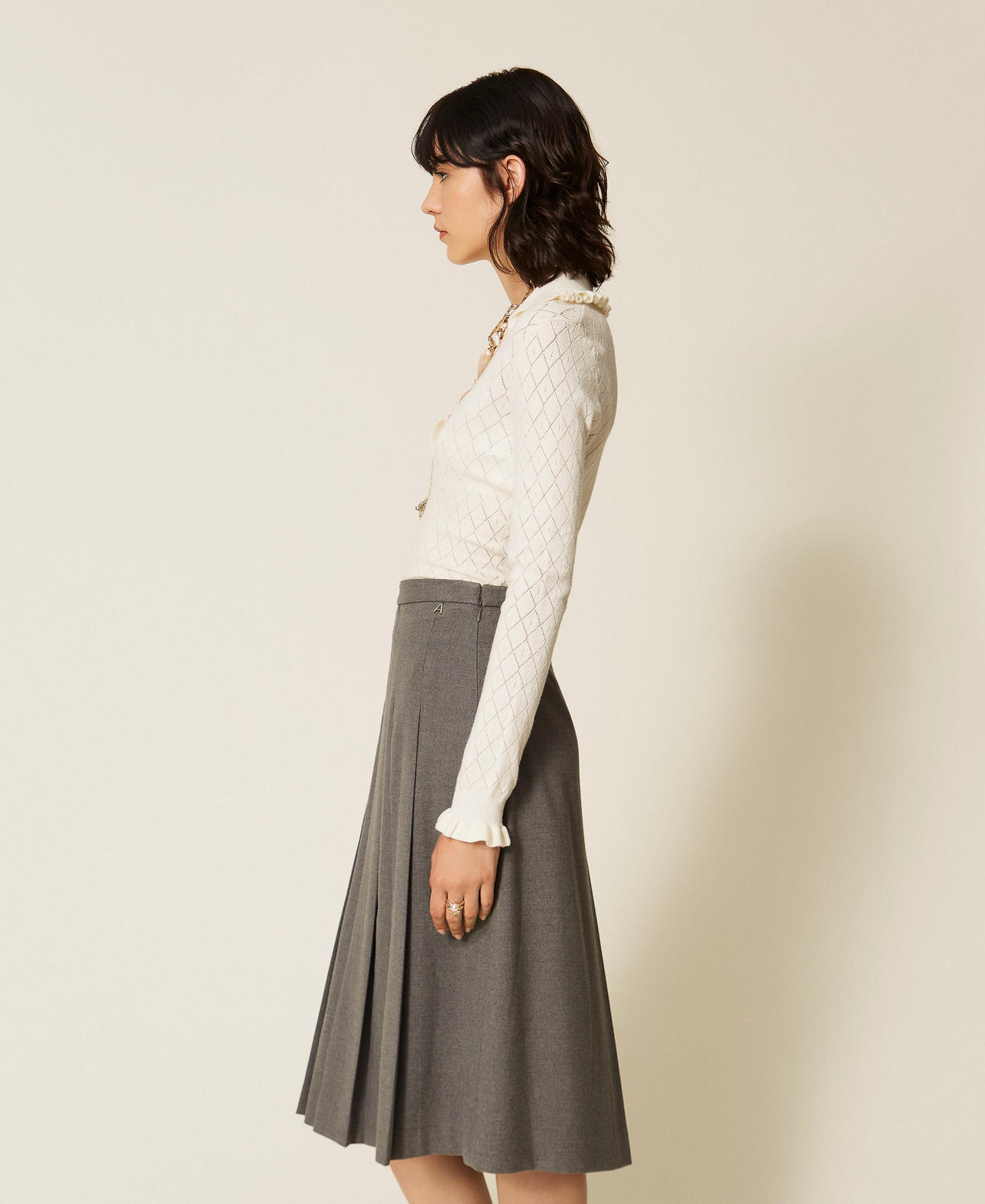 Flannel midi skirt Mid Grey Melange Woman 262AT2213_12838_02