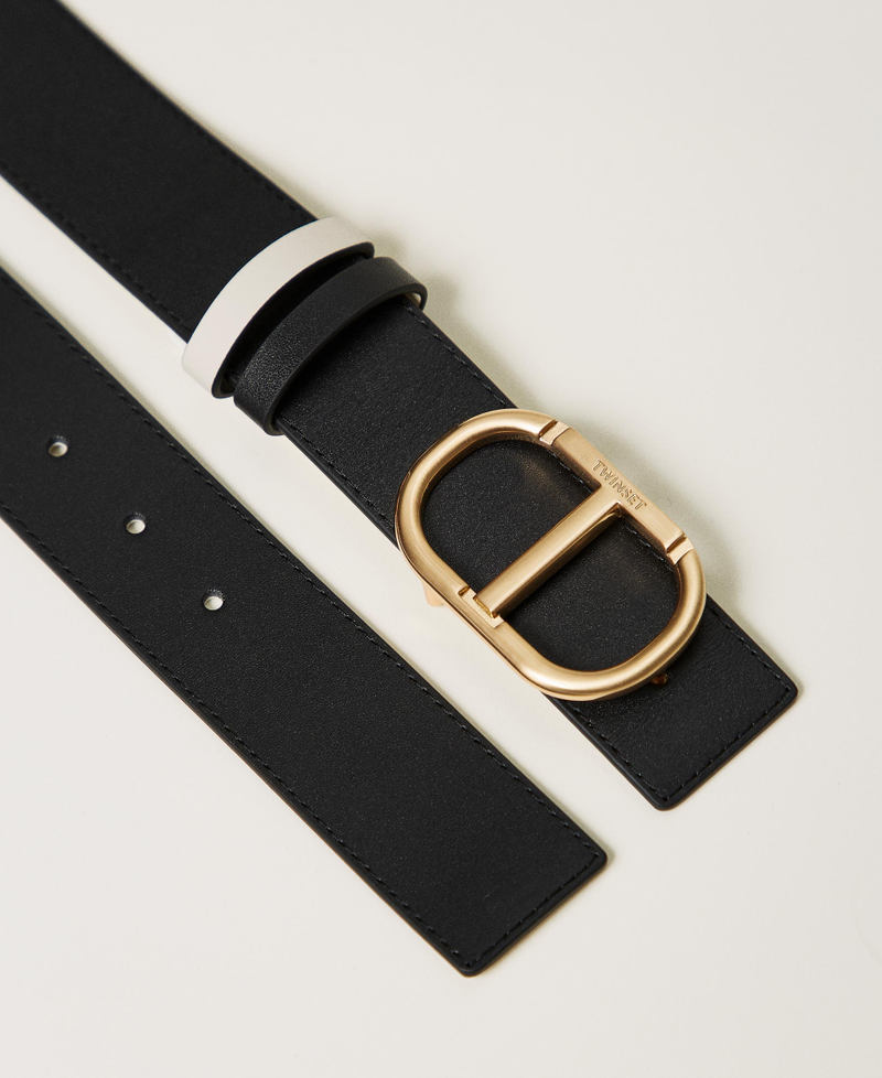 Reversible leather belt with buckle Bicolour Black / Mother-of-pearl White Woman 251TA4380_02710_02
