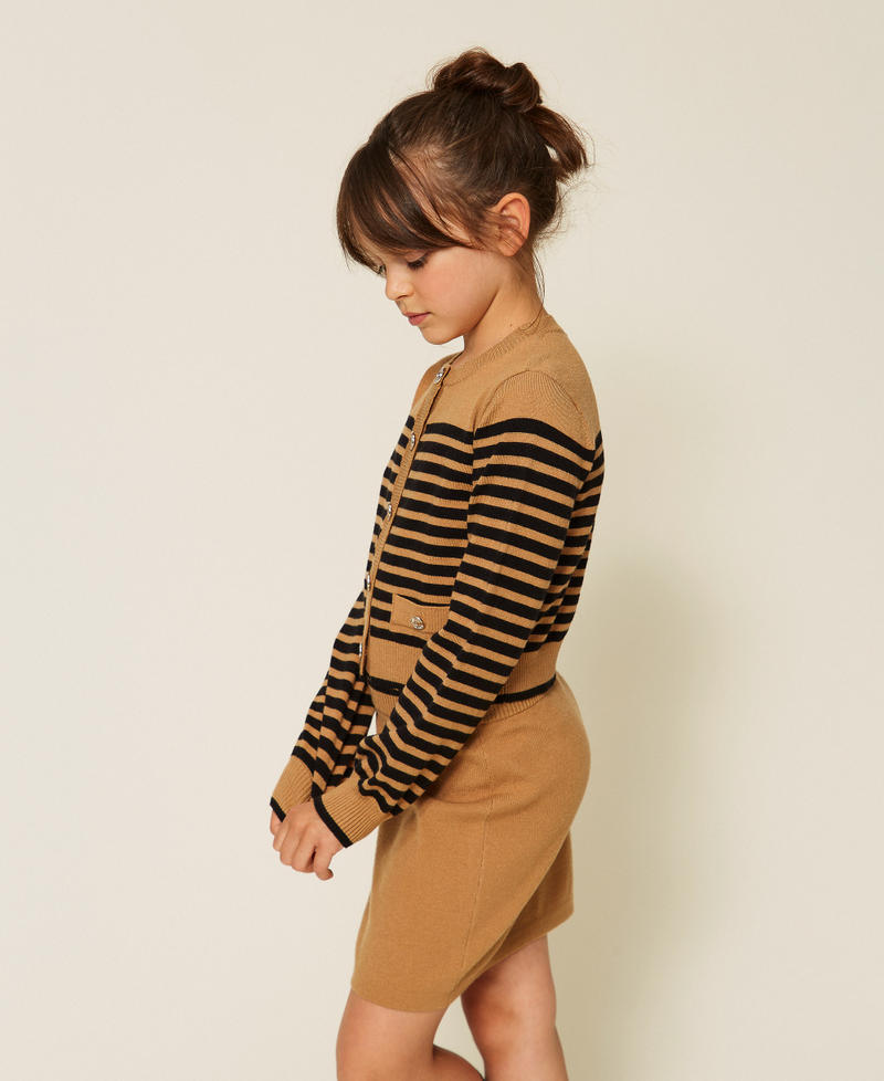 Striped knit cardigan "Iced Coffee" Brown/Black Stripes Girl 262GJ3030_13772_02
