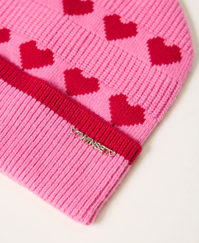 Bonnet fille en maille jacquard avec c&oelig;urs