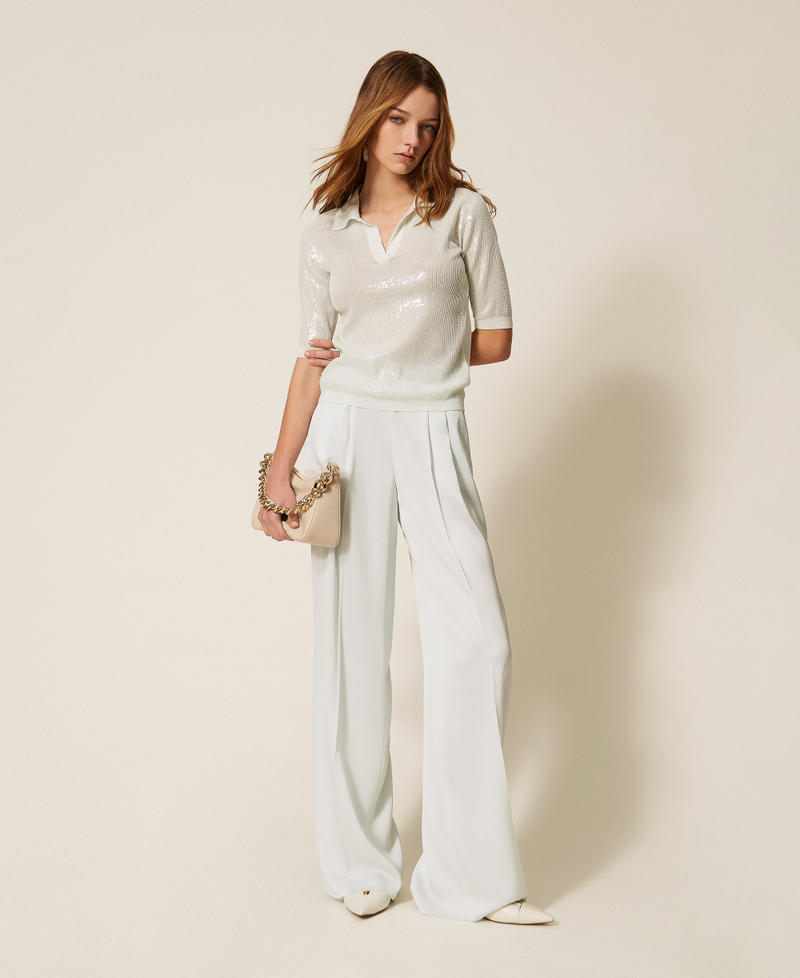 Pullover im Polostil mit Pailletten &bdquo;Aqua&ldquo;-Hellblau Frau 261TP3300_13162_T0