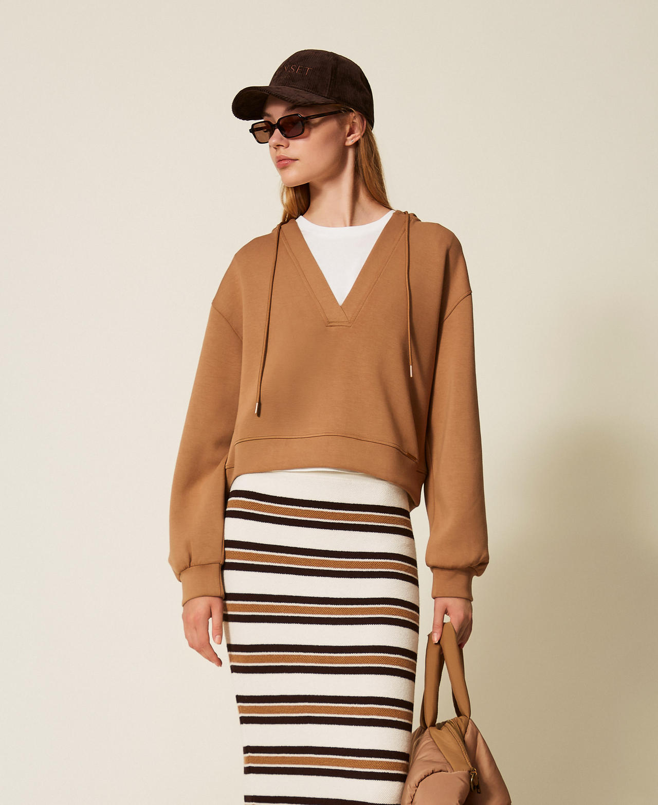 Felpa in tessuto scuba e top Donna, Beige | TWINSET Milano