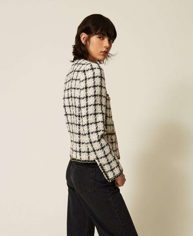 Boucl&eacute; jacket with check pattern Grey/Black/Gold Check Boucl&egrave; Woman 262TP2752_13859_02