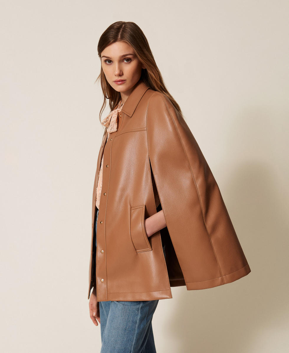 Faux leather cape jacket Caramel Camel Woman 261TP2041_11718_02