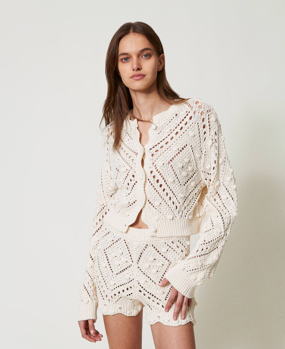 Openwork knit shorts